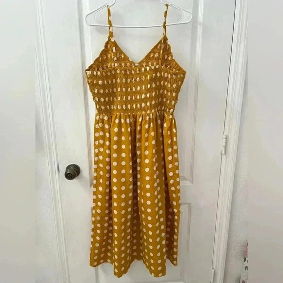 Kings Road Yellow Dress White Polka Dots Buttons Sz L - Picture 2 of 6